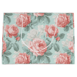 Vintage Pastel Roze Mint Bloemmotief Groot Cadeauzakje