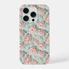 Vintage Pastel Roze Mint Bloemmotief iPhone 15 Pro Case