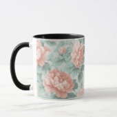 Vintage Pastel Roze Mint Bloemmotief Mok (Links)