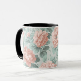 Vintage Pastel Roze Mint Bloemmotief Mok