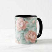 Vintage Pastel Roze Mint Bloemmotief Mok (Voorkant rechts)