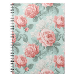 Vintage Pastel Roze Mint Bloemmotief Notitieboek