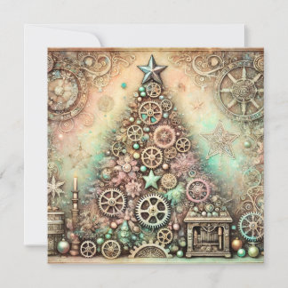 Vintage Pastel Stoomtechniek Kerstboom Kaart