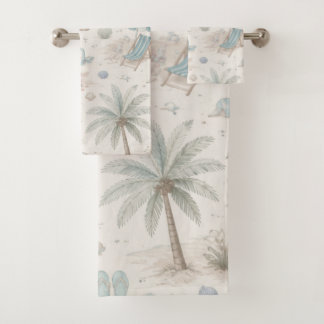 Vintage Pastel Strandparasol en Palmboom Bad Handdoek