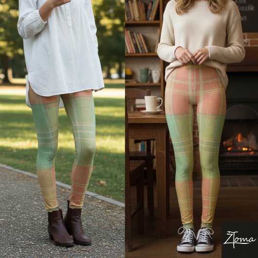 Vintage Pastel Vervaaagde Plaid Grunge Textuur Leggings