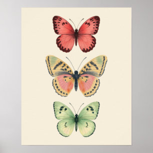 Vintage Pastel Vlinder Trio Poster – Aquarel 