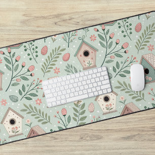 Vintage Pastel Vogelschuurtjes met Bloeiende Bloem Bureaumat