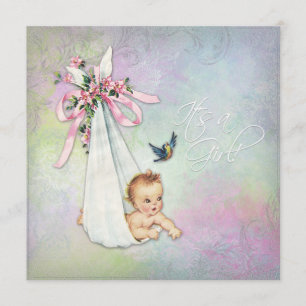 Vintage Pastel Watercolor Baby Shower Kaart