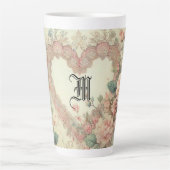 Vintage Pastel Waterverf Boho Bloemhartjes Latte Mok (Voorkant)