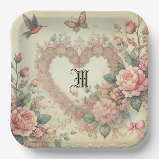 Vintage Pastel Waterverf Boho Bloemhartjes Papieren Bordje