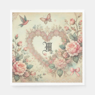 Vintage Pastel Waterverf Boho Bloemhartjes Servet