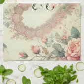 Vintage Pastel Waterverf Boho Bloemhartjes Theedoek (Gevouwen)