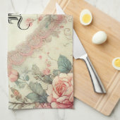 Vintage Pastel Waterverf Boho Bloemhartjes Theedoek (Quarter Fold)