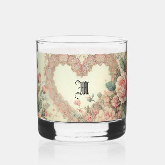 Vintage Pastel Waterverf Boho Bloemhartjes Whisky Glas