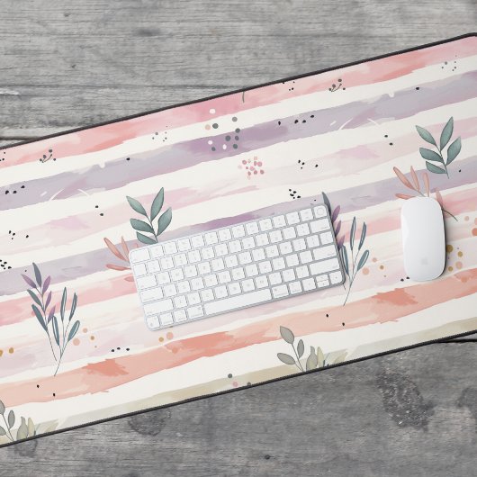 Vintage Pastel Waterverf Strepen Bladeren Bureaumat