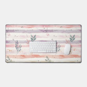 Vintage Pastel Waterverf Strepen Bladeren Bureaumat (Keyboard & Muis)