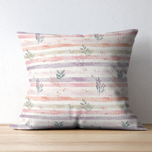 Vintage Pastel Waterverf Strepen Bladeren Kussen