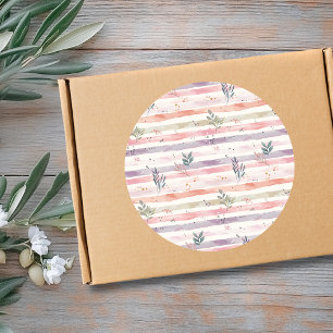 Vintage Pastel Waterverf Strepen Bladeren Ronde Sticker