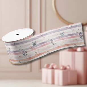 Vintage Pastel Waterverf Strepen Bladeren Satijnen Lint