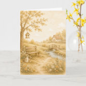 Vintage Pastel Weide Groet Kaart (Gele Bloem)