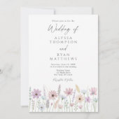 Vintage Pastel Wildflower Meadow Wedding Kaart (Voorkant)
