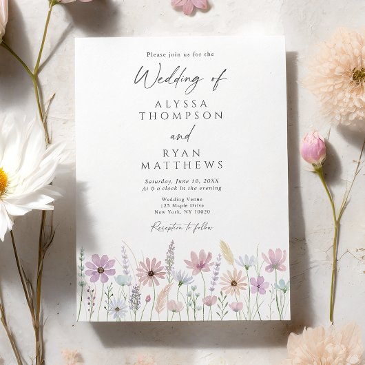 Vintage Pastel Wildflower Meadow Wedding Kaart