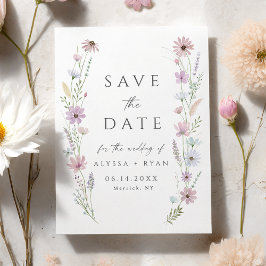 Vintage Pastel Wildflower Wedding Save the Date Kaart