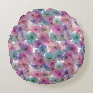 Vintage Pastelgroene en Roze Lente Bloemen Rond Kussen