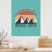 Vintage pastels bergen roepen monogram hemel poster (Keuken)