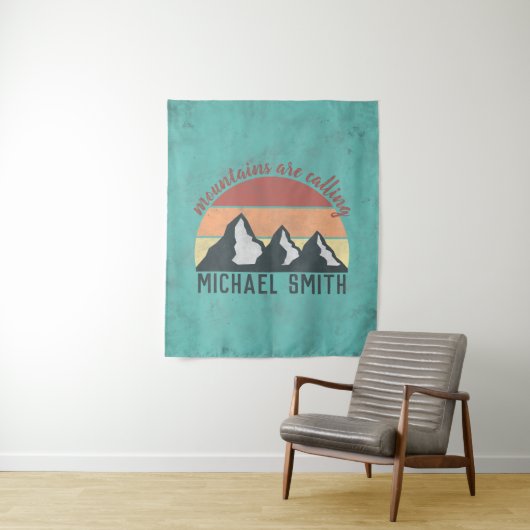 Vintage pastels mountains are calling monogram wandkleed (In situ)
