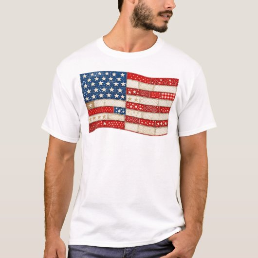 Vintage Patchwork Amerikaanse Vlag | Patriottische T-shirt (Voorkant)