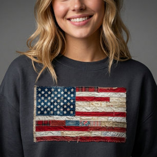 Vintage Patchwork Amerikaanse Vlag Sweatshirt Rust