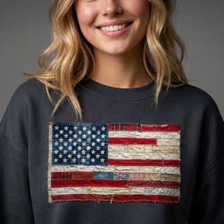 Vintage Patchwork Amerikaanse Vlag Sweatshirt Rust