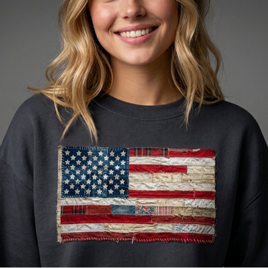 Vintage Patchwork Amerikaanse Vlag Sweatshirt Rust