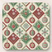 Vintage Patchwork Quilted Christmas Pattern Bier Onderzetter (Voorkant)