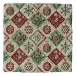 Vintage Patchwork Quilted Christmas Pattern Trivet