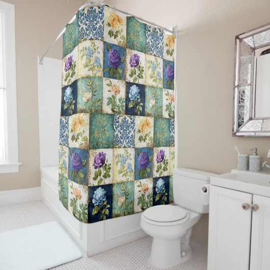 Vintage Patchwork Stijl Douchegordijn (In situ)