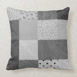 vintage patchwork stofontwerp zwart en wit kussen