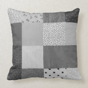 vintage patchwork stofontwerp zwart en wit kussen