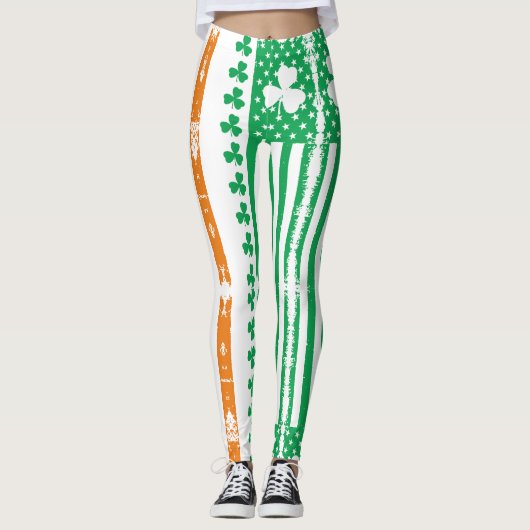 Vintage Patrick Green Irish Flag Clover Shamrock Leggings (Voorkant)