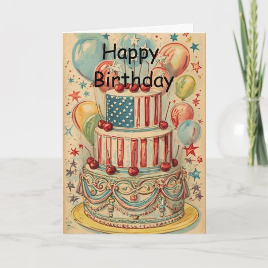 Vintage Patriotic Birthday Cake  Kaart (Voorkant)