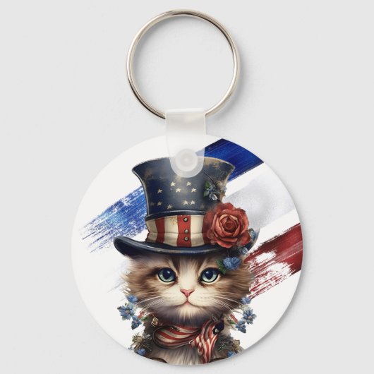 Vintage Patriotic Kitten Sleutelhanger (Voorkant)