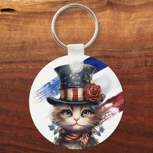 Vintage Patriotic Kitten Sleutelhanger (Voorkant)