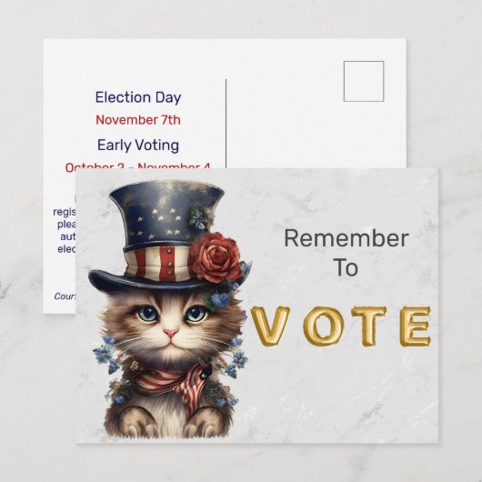 Vintage Patriotic Kitten Vote Briefkaart (Voorkant / Achterkant)