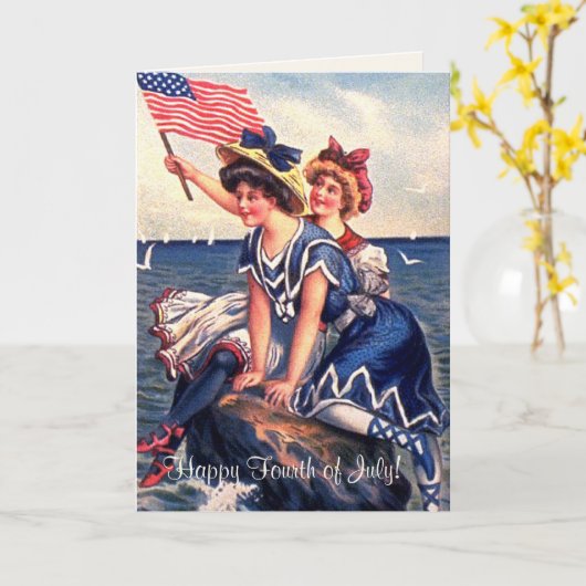 Vintage Patriotic Swimmers Greeting Card Kaart (Gele Bloem)