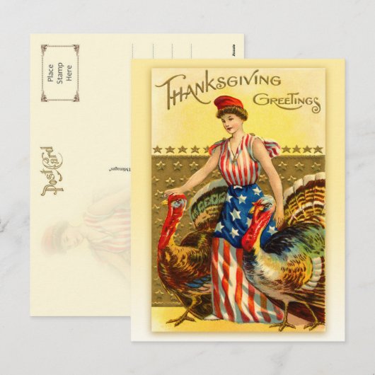 Vintage Patriotic Thanksgiving - Lady Liberty Feestdagenkaart (Voorkant / Achterkant)