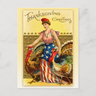 Vintage Patriotic Thanksgiving - Lady Liberty Feestdagenkaart