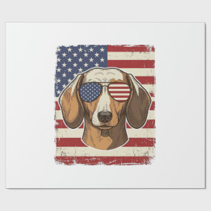 Vintage Patriotische Dachshund Vlag Zonnebril Vect Cadeaupapier
