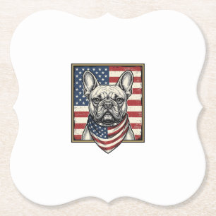 Vintage Patriotische Franse Bulldog Vlag Kartonnen Onderzetters