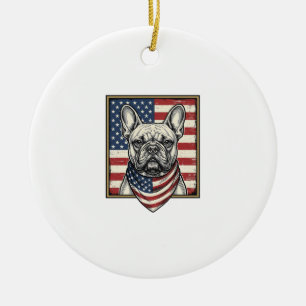 Vintage Patriotische Franse Bulldog Vlag Keramisch Ornament